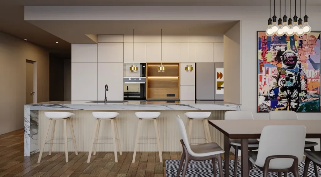 Cocina GYG: la isla central, vista de frente